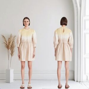 Apiece Apart Adea Smocked Organic Cotton Ombre Dip Dye Mini Dress XS